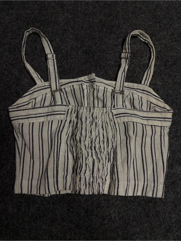 Brandy Melville Striped Button-Front Crop Tank Top - White with Navy Stripes - Image 2
