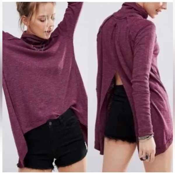 Free People We the Free Split Back Turtleneck Sweater Size Medium purple - Image 2
