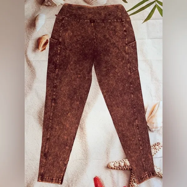 Zenana NEW! 3X Plus Size Mineral Wash Wide Waistband Full Length Leggings - Image 3