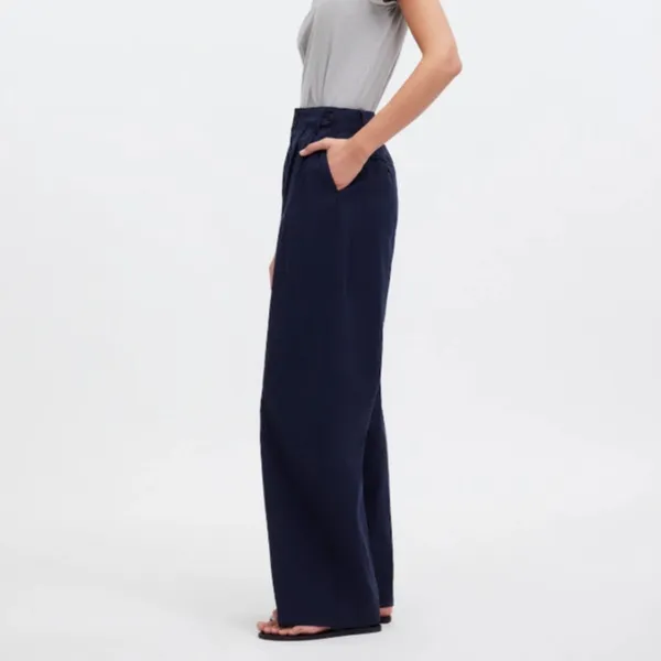 Madewell Deep Indigo Harlow Linen Blend Buttons Wide Leg Pants - Image 7