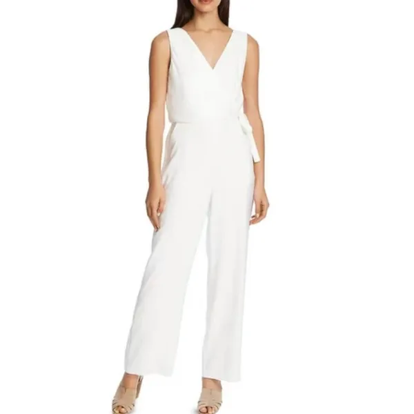 1. State‎ Sleeveless V-neck Side Tie Jumpsuit in Cream - Image 2