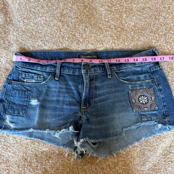 Abercrombie & Fitch Y2K Mini Micro Low Rise Jean Shorts Patchwork Embroidered 27 - Image 5