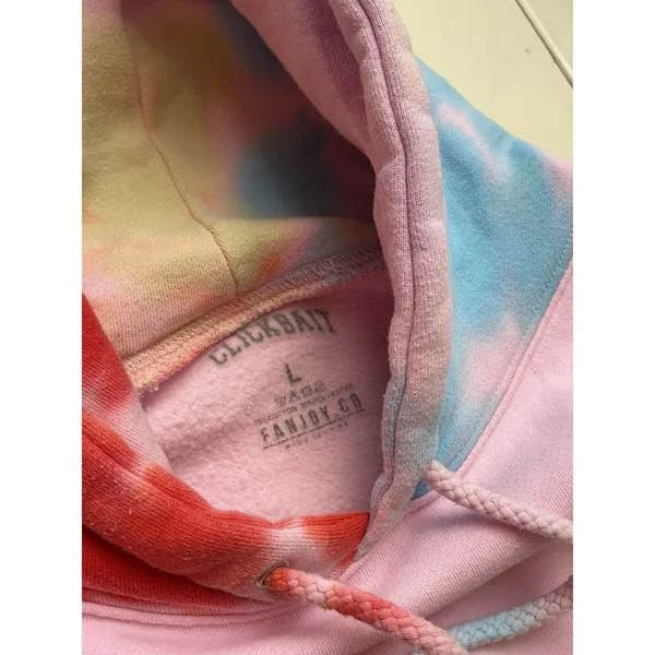 Clickbait Pink Tie Dye Hooded Pullover Hoodie Sweatshirt Women's Size L - Image 6