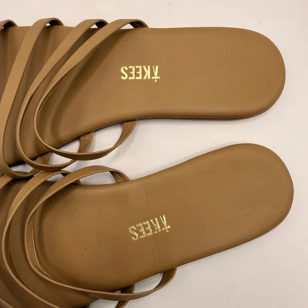 TKEES Senna Leather Strappy Sandals Sable Tan Flat Slides Womens Size 6 EUR 37 - Image 5