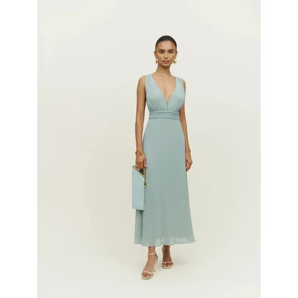 NEW Reformation Green Rosalind Halter Plunge V Cocktail A Line Maxi Dress Size 2 - Image 3