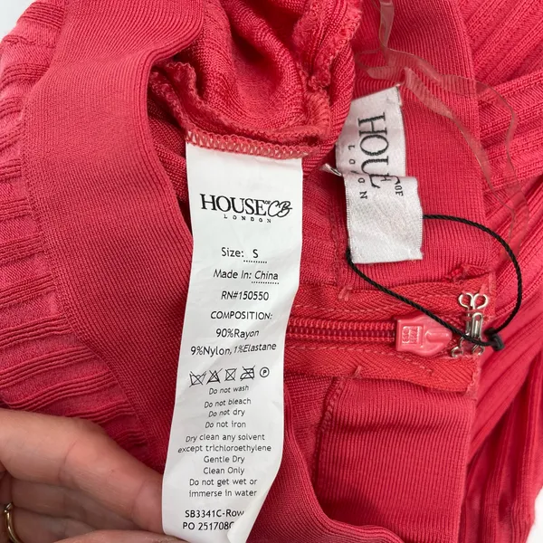 House of CB Rowena Ribbed Bandage Trouser Pants High Rise Pink Red S - Image 8