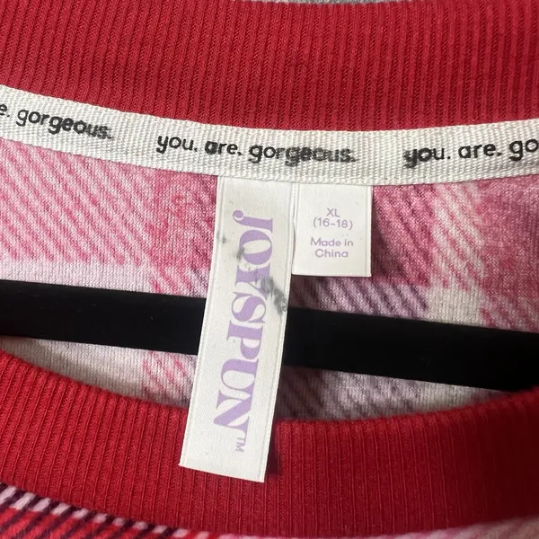 Joyspun XL Pink Red Plaid Pajama‎ Set Sleepwear Loungewear Long Sleeve Soft - Image 2