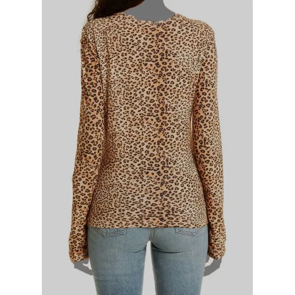 Ulla Johnson Women Eve Snow Leopard Shirt‎ Medium Long Sleeve Crew Neck Cotton - Image 2