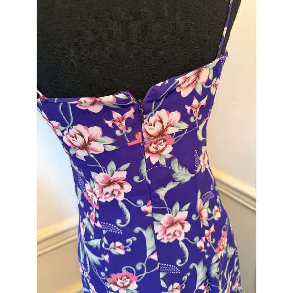 VTG Timoteo Corelli Purple Floral Button-Front Slip Dress Maxi 90s Whimsigoth - Image 7