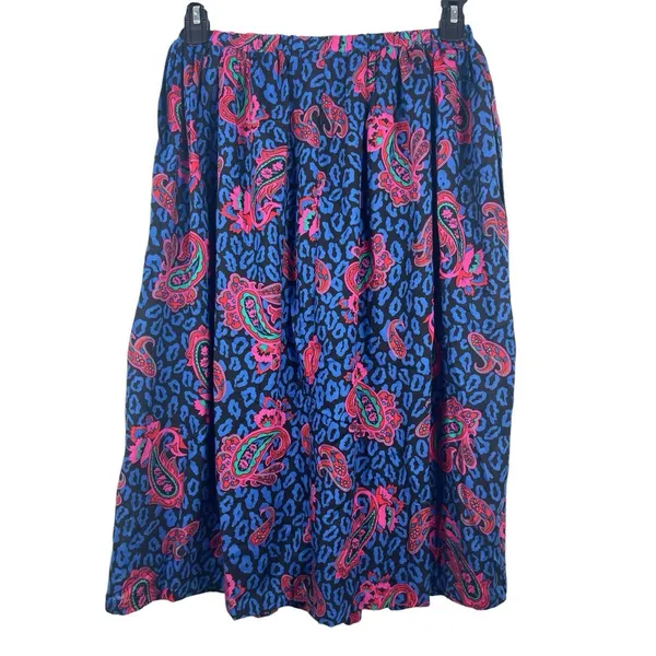 Land And Sea Vintage Ames Bold Blue Pink Floral Midi Elastic Waist Skirt M NWT - Image 2