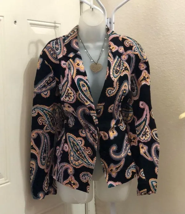Retro Whimsygoth Gothic Black pink paisley blazer jacket coat shirt multicolored Size L-Measurement in pics - Image 4