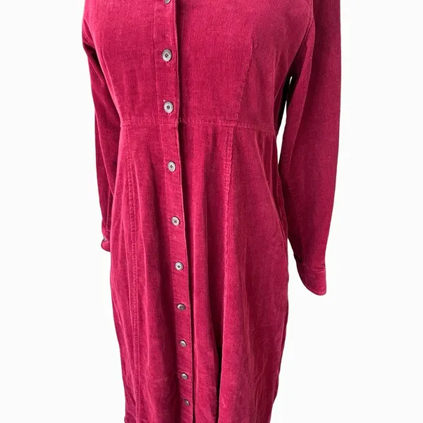 Vintage 90s Eddie Bauer Corduroy Maxi Shirt Dress Women’s 8 Petite Red Cottage - Image 5