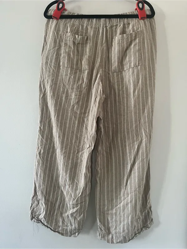 Gap Beige Tan Linen Blend Striped Wide Leg Pants Large Coastal Euro Summer Beach - Image 5