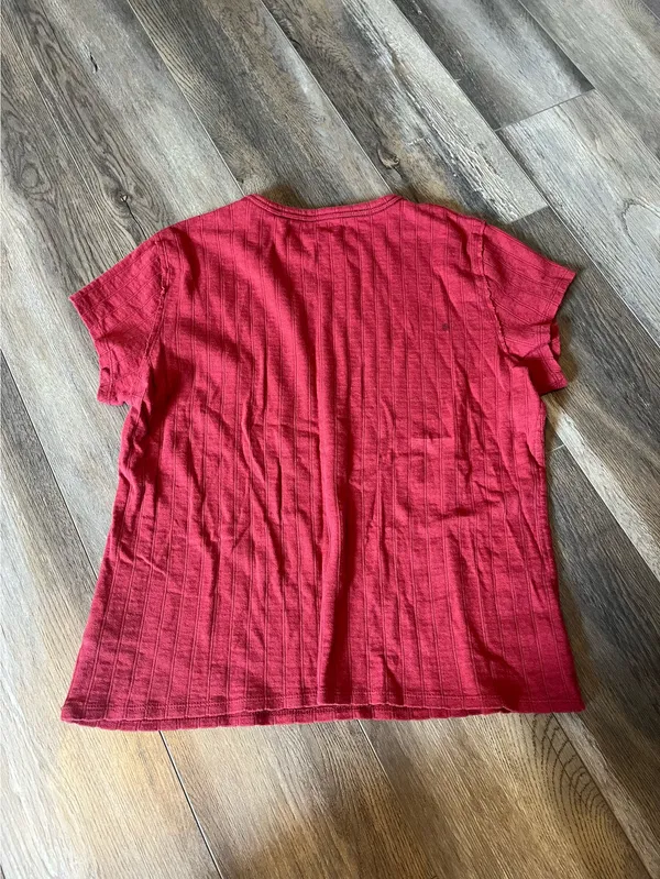 Aerie Off-Duty Pointelle Ribbed Shirt in Red - Image 4