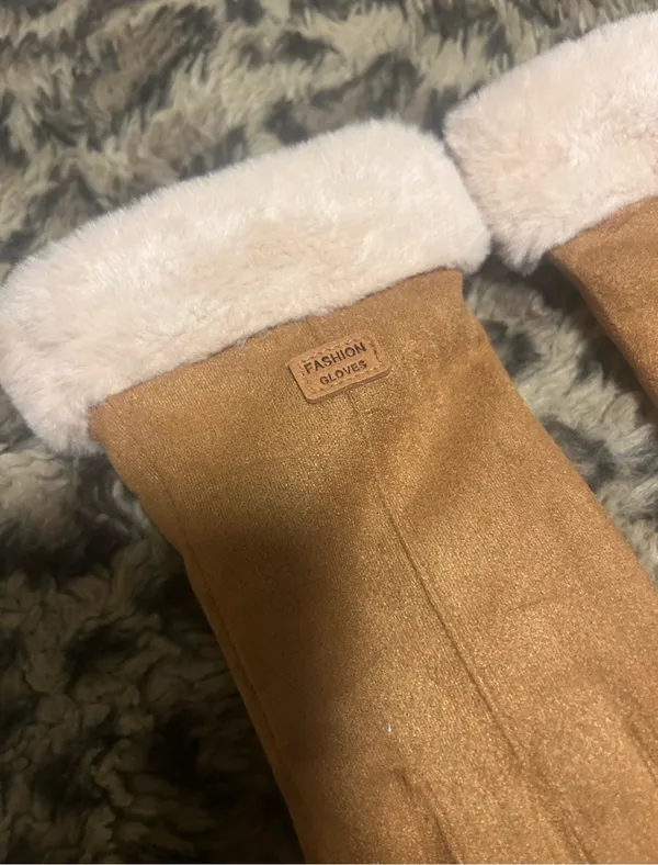 Fashion Gloves Faux-Shearling Cuff Suede - Image 2