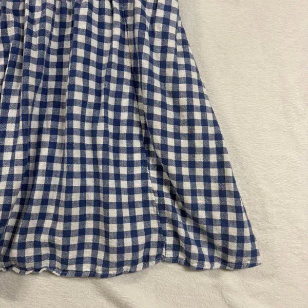Old Navy L SL Tie Front Gingham Mini Dress Blue White Linen Blend Summer Picnic - Image 5
