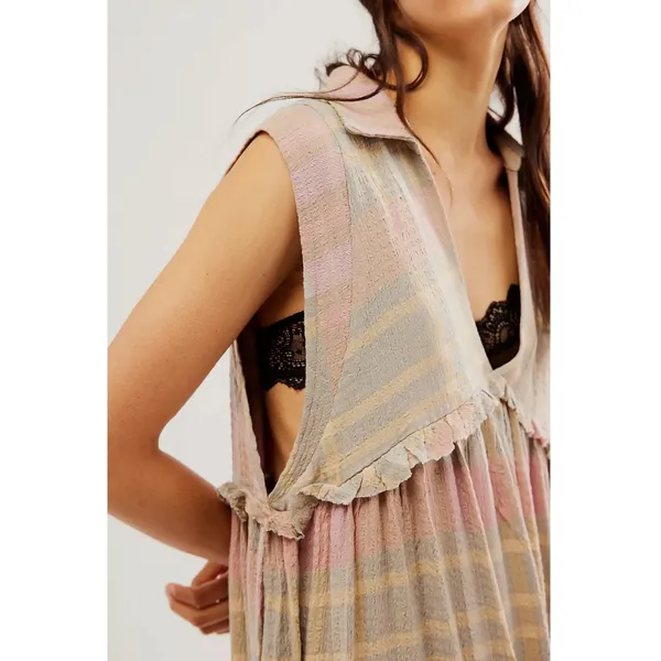 Free People Oversized Bohemian Grunge 90s Plaid Kirby Maxi Dress Size Large - Image 4