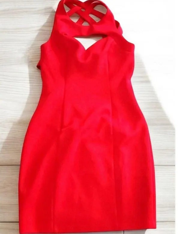 Guess Women True Red Laila Dress Size 8 Cross Back New With Tags Stretch 88.00 - Image 5