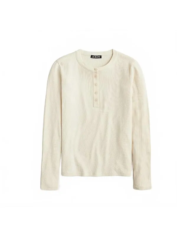 J.Crew Vintage Rib Henley T-Shirt Long-Sleeve Natural Cream Women's Size 2XL XXL - Image 3