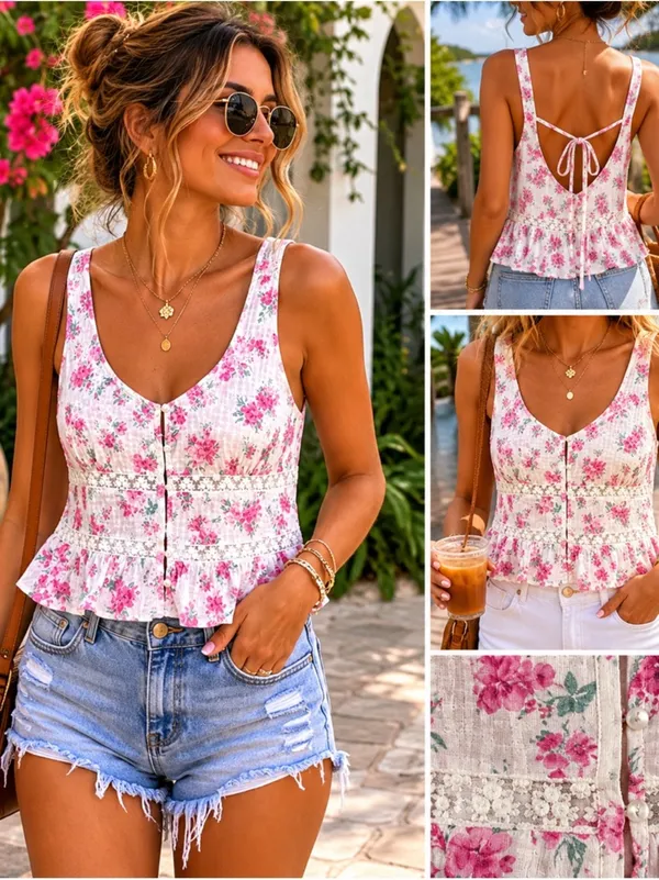 Altar’d State Tank Top XL Pink Floral Lace Peplum Fairycore Cottagecore NWOT - Image 3