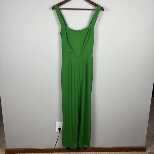 Reformation Alva Jumpsuit Womens 2 Kelly Green‎ Smocked Wide Leg Sleeveless Crop - Image 2