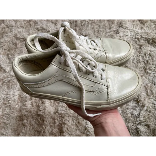 Vans Leather Low Top Sneakers Old Skool 90s Y2K Ivory VTG Skater Preppy Gen Z 6 - Image 4
