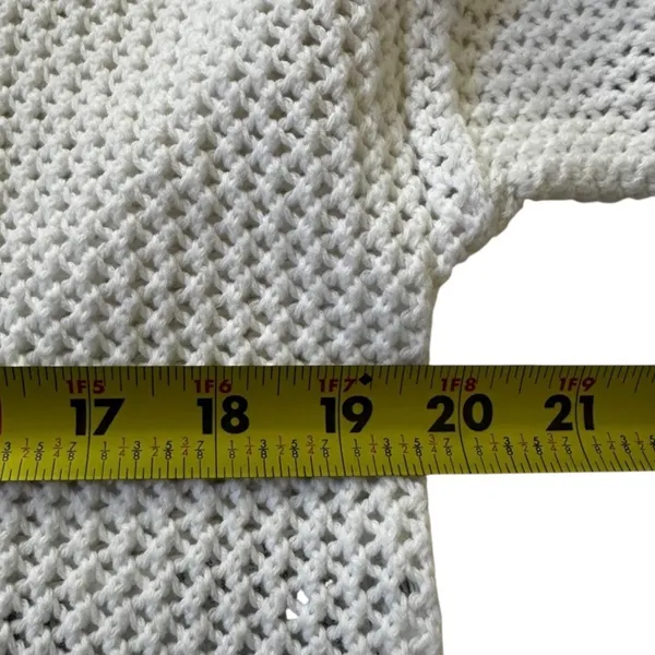 Hollister Womens White Open Knit Cropped Sweater Small Cotton Crew Neck | 0124 - Image 5