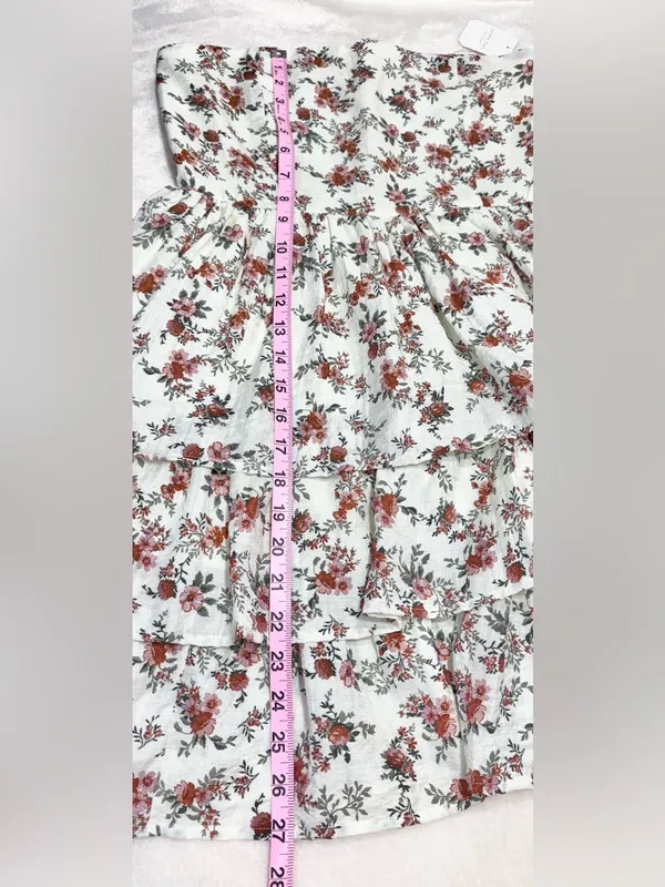Altar'd State Ivory Strapless Floral Tiered Mini Dress Size Large - Image 15