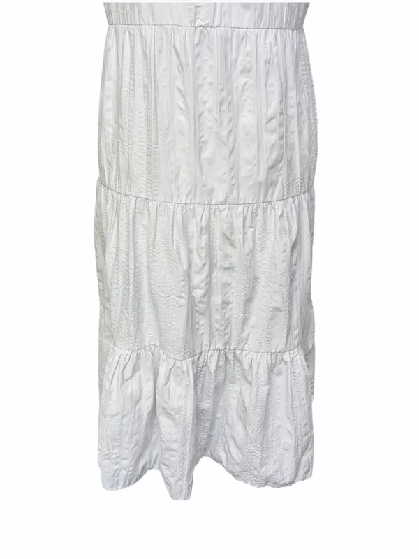 STRADIVARIUS Tiered Short-Sleeve‎ Midi Shirt Dress in White, Medium - Image 7