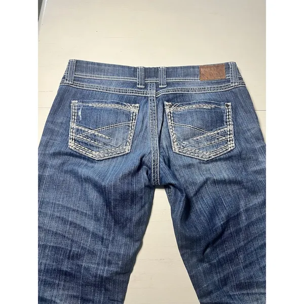 BKE Sabrina Bootcut Jeans Womens 31 Medium Wash Distressed Thick Stitch Low Rise - Image 3