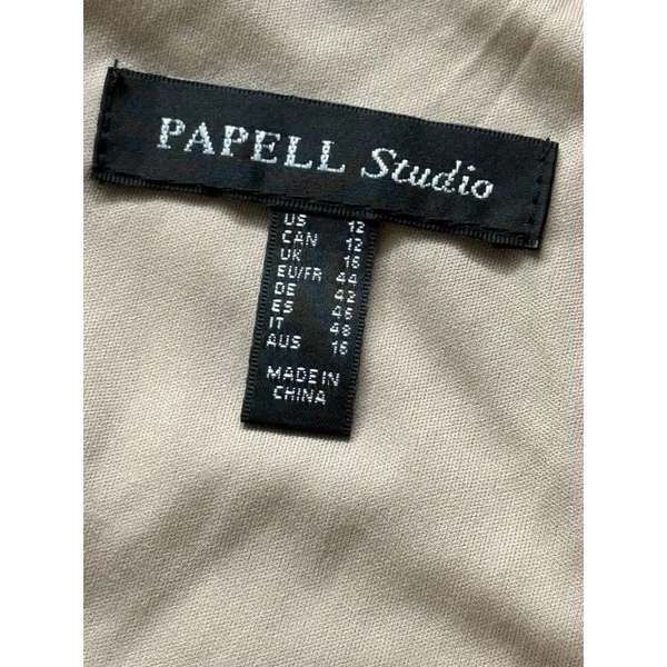 Papell Studio Metallic Draped Knit Dress Gown V-Neck NWT US 12 Beige Biscotti - Image 6