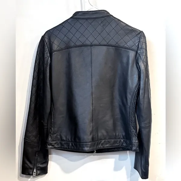 Vintage Moda International Black Quilted Leather Jacket Size Medium - Image 3