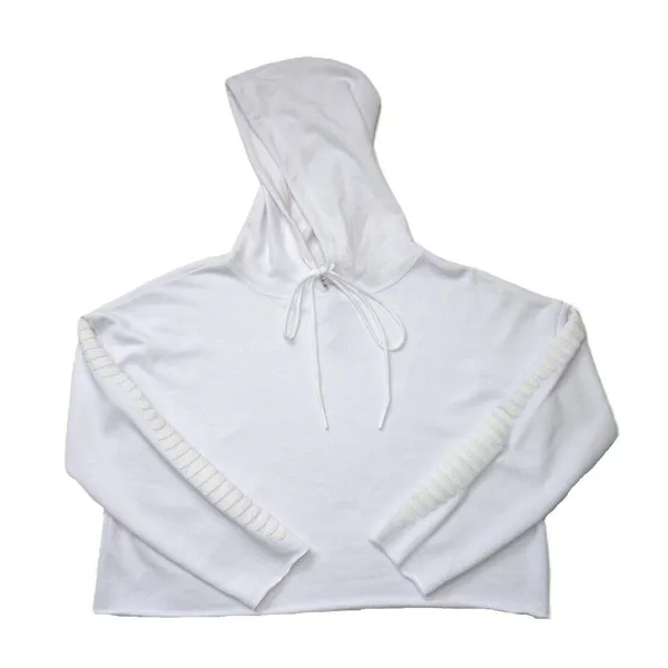 NWT Alo Yoga Box Crop Hoodie Sweatshirt in White Beaded Sleeve M - Image 4