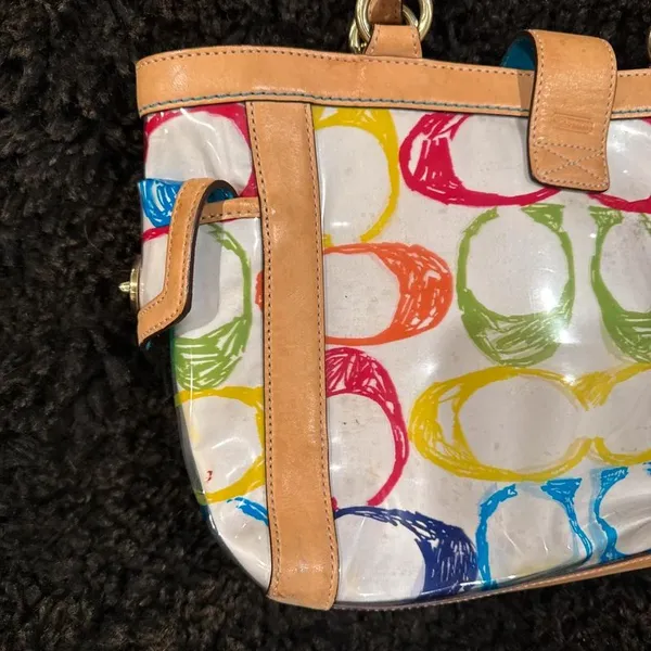 Coach Multicolor PVC Scribble Vachetta Leather Trim Tote Handbag Bag For Women - Image 8