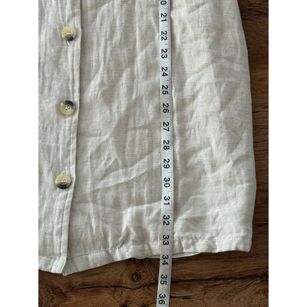 Sih & Sam Women Oatmeal Beige Linen Blend Belted Utility Button Front Dress M - Image 8