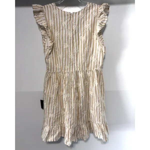 Lulus Sunny Crush NWT M Beige Ivory Striped Embroidered Ruffle Mini Dress Boho - Image 6