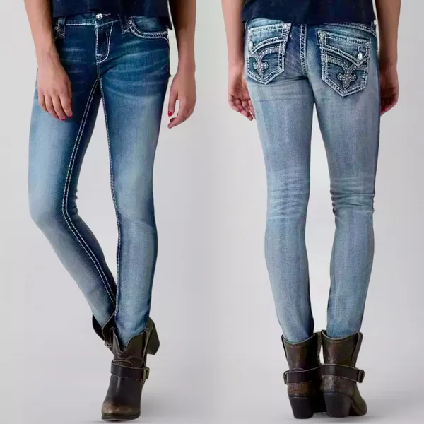 Rock Revival Barby Skinny Ankle Jeans Distressed Stretch Bling Size 34 - Image 12
