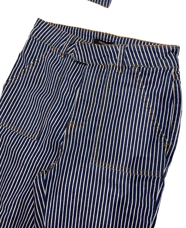 Forever 21 Striped Denim Crop Top and Wide Leg Jean 2 Piece Set Size Small - Image 6