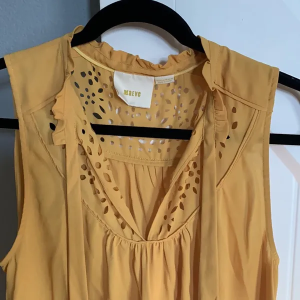 Maeve by Anthropologie sleeveless flower yolk tie neck mustard color size 12 - Image 3