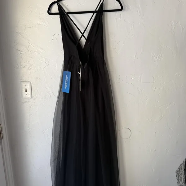 Luxxel Dress Small Black Plunge Maxi Gown Criss Cross Back NWT Fairy‎ Grunge - Image 10