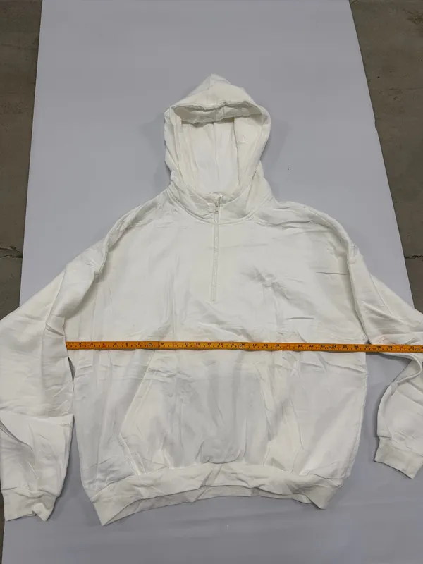 White Quarter Zip Hoodie Oversized Cotton Blend Fleece Sweatshirt size L - Image 3