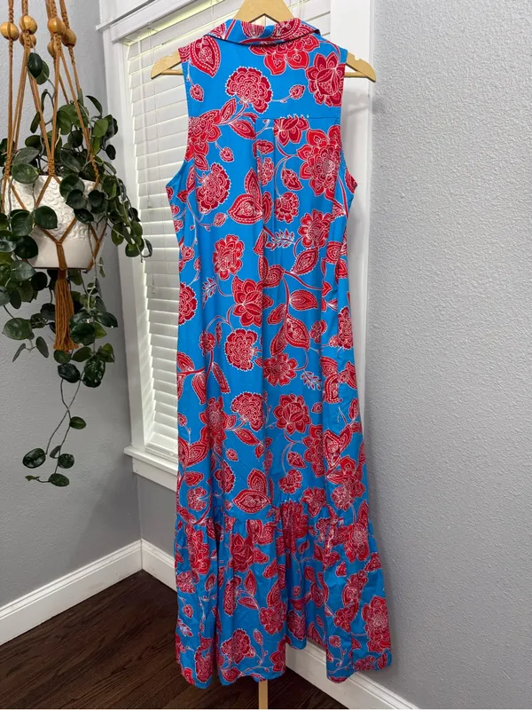 Sugarlips Ripon Floral Cileah Collared Maxi Dress Pockets Size Large Cotton - Image 6