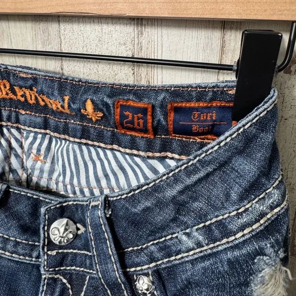Rock Revival Tori Bootcut Dark Wash Distressed Button Pockets Jeans Womens‎ 26 - Image 7