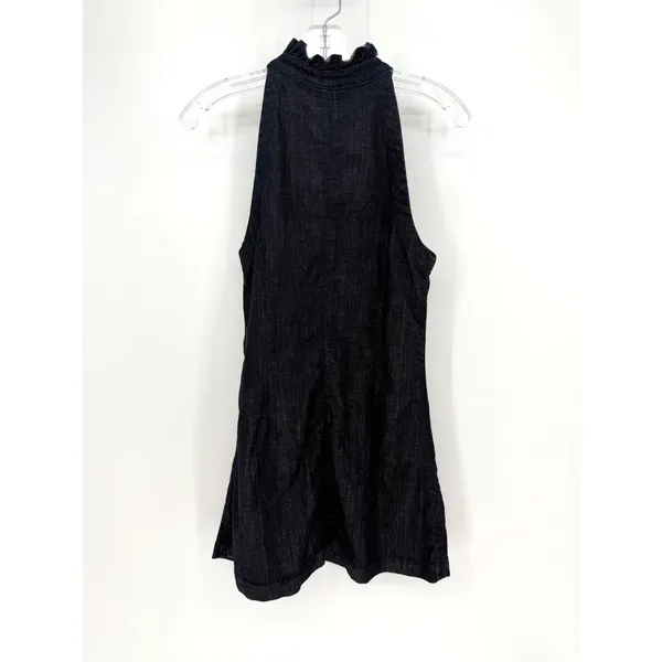 7 For All Mankind Mini Denim Dress Womens M Blue Ruffle Halter Western Preppy - Image 7