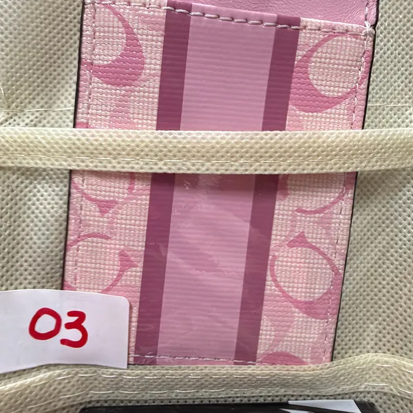 Coach ID Lanyard Case Pink Signature Monogram Stripe Designer Card Case Wallet - Image 9