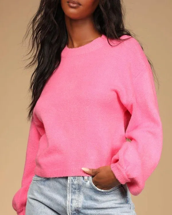 New Lulu’s Bright Eyes Neon Pink Balloon Sleeve Sweater Top XS - Image 2