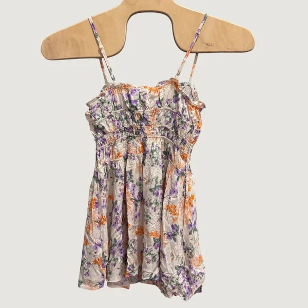 1471 | NWT Hippie Rose Floral Smocked Boho‎ Mini Dress Bone Large - Image 4