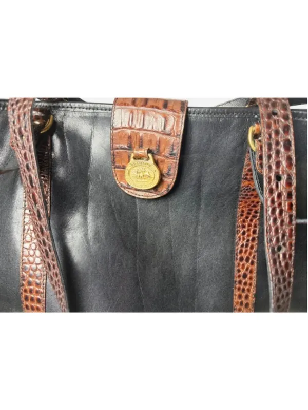 🔥 VINTAGE GRAIL! Rare 90s BRAHMIN Tuscan Croc & Smooth Leather Shoulder Tote Ba - Image 3