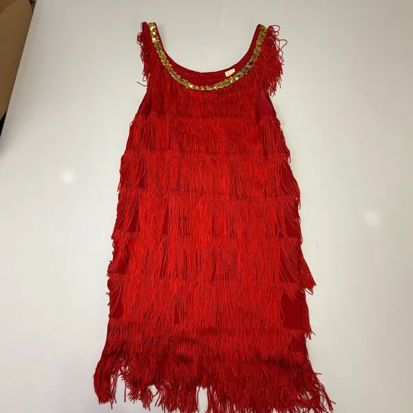 Flapper 1920s Style Red Tiered Fringe Costume Dress - Image 4