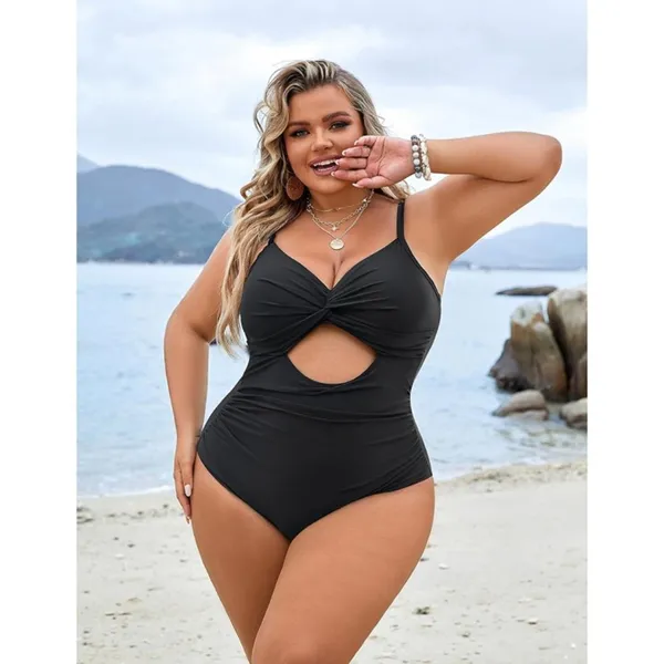 Blooming Jelly BLACK Plus Size Bathing Suit Tummy Control Cut Out Swimsuit 3XL - Image 3